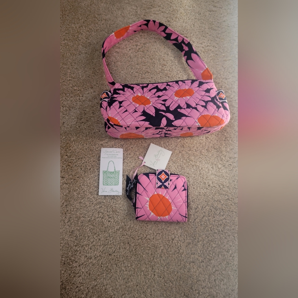 Pink and Orange Floral Bag and Wallet Set